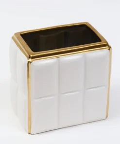 Inspire Me! Home Decor White Square Design Vase With Gold Border " From Pops Of Color Home Collection"