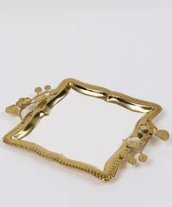 Inspire Me! Home Decor Square Gold Floral Tray With White Enamel Interior