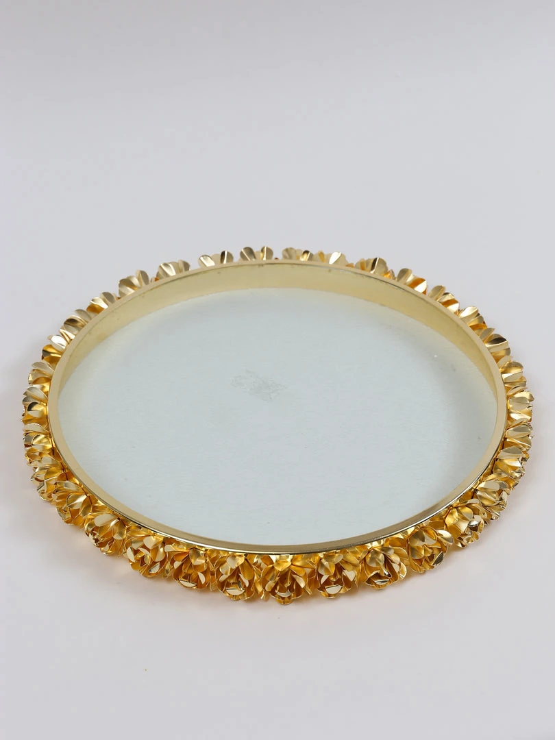 Inspire Me! Home Decor Round Glass Tray With Gold Floral Edge 11 Inspire Me! Home Decor Round Glass Tray With Gold Floral Edge