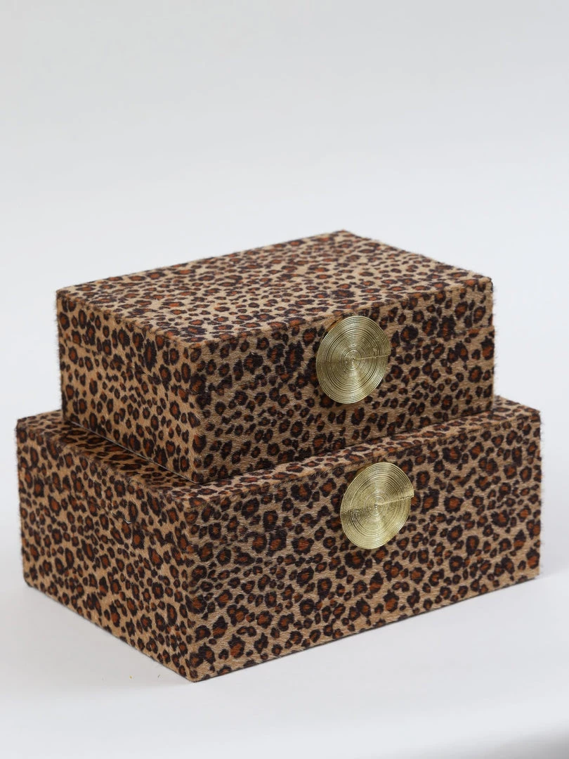 Inspire Me! Home Decor Leopard Print Boxes With Gold Medallion (Set Of 2) 4 Inspire Me! Home Decor Leopard Print Boxes With Gold Medallion (Set Of 2)