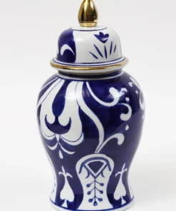 Inspire Me! Home Decor Blue And White Ceramic Ginger Jar With Gold Details