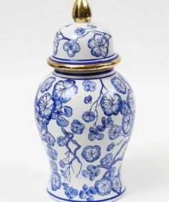 Inspire Me! Home Decor Blue Hibiscus Ginger Jar With Gold Detail