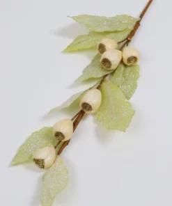 Inspire Me! Home Decor Cream Glitter Pod W/Light Green Glitter Leaf Stem