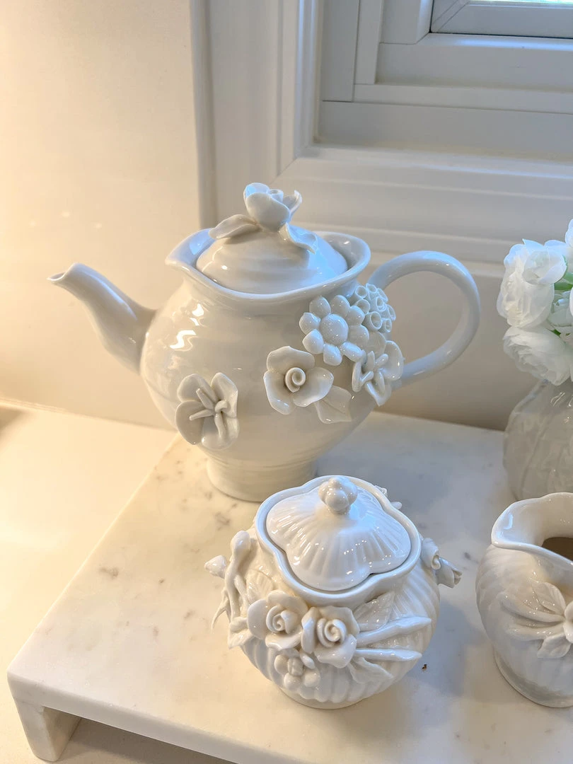 Inspire Me! Home Decor White Floral Tea Set (3 Items) Each Sold Individually KITCHEN 5 Inspire Me! Home Decor White Floral Tea Set (3 Items) Each Sold Individually KITCHEN
