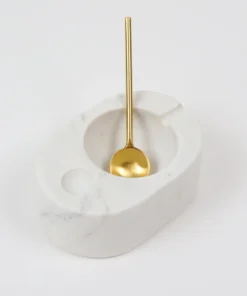 Inspire Me! Home Decor White Marble Salt & Pepper Bowl With Gold Spoon
