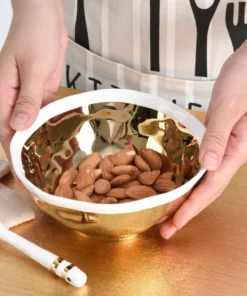 Inspire Me! Home Decor Gold And White Snack Bowl And Spoon Set