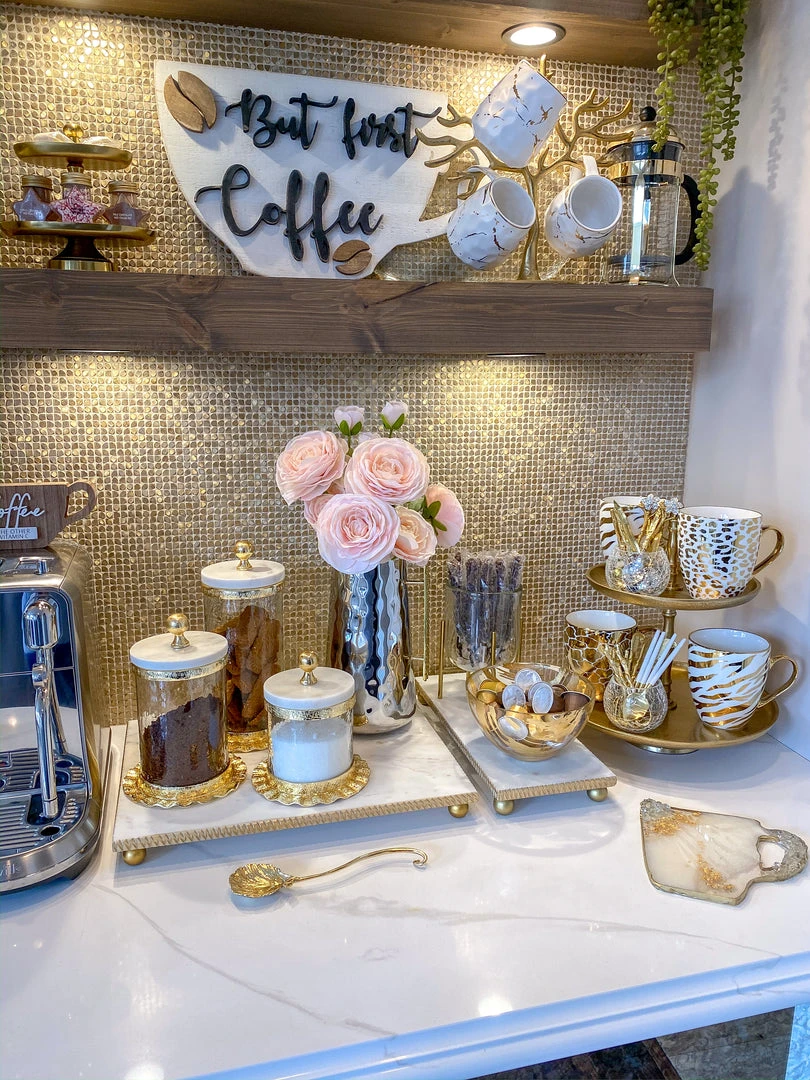 Inspire Me! Home Decor Gold Ripple Canister W/ Marble Lid (3 Sizes) 7 Inspire Me! Home Decor Gold Ripple Canister W/ Marble Lid (3 Sizes)