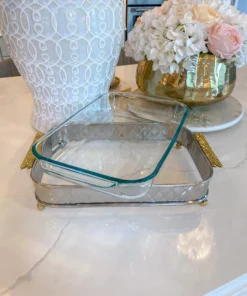 Inspire Me! Home Decor Silver Pyrex Holder With Gold Mosaic Handles And Pyrex 9 Inspire Me! Home Decor Silver Pyrex Holder With Gold Mosaic Handles And Pyrex