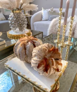 Inspire Me! Home Decor Beige Velvet Feather Pumpkins (3 Sizes) SEASONAL