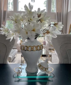 Inspire Me! Home Decor White Ceramic Ginger Jar With Stunning Gold Chain Details (3 Sizes) 22 Inspire Me! Home Decor White Ceramic Ginger Jar With Stunning Gold Chain Details (3 Sizes)