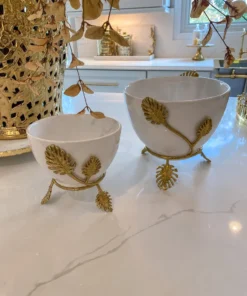 Inspire Me! Home Decor White Ceramic Bowl With Gold Leaf Details (2 Sizes)