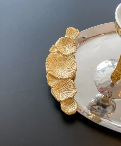 Inspire Me! Home Decor Silver Oval Tray With Gold Floral Handles