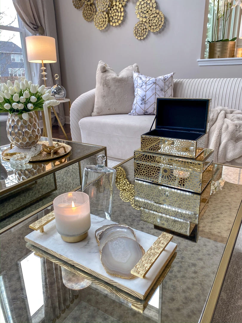 Inspire Me! Home Decor Beige Stone Agate Coasters W/ Gold Edge ( Set Of 4) 8 Inspire Me! Home Decor Beige Stone Agate Coasters W/ Gold Edge ( Set Of 4)