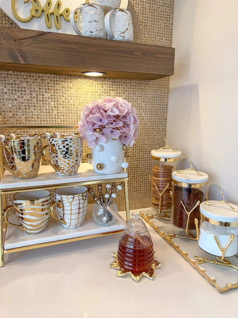 Inspire Me! Home Decor Glass Canister On Gold Twig Base With Marble Lid (3 Sizes) 9 Inspire Me! Home Decor Glass Canister On Gold Twig Base With Marble Lid (3 Sizes)