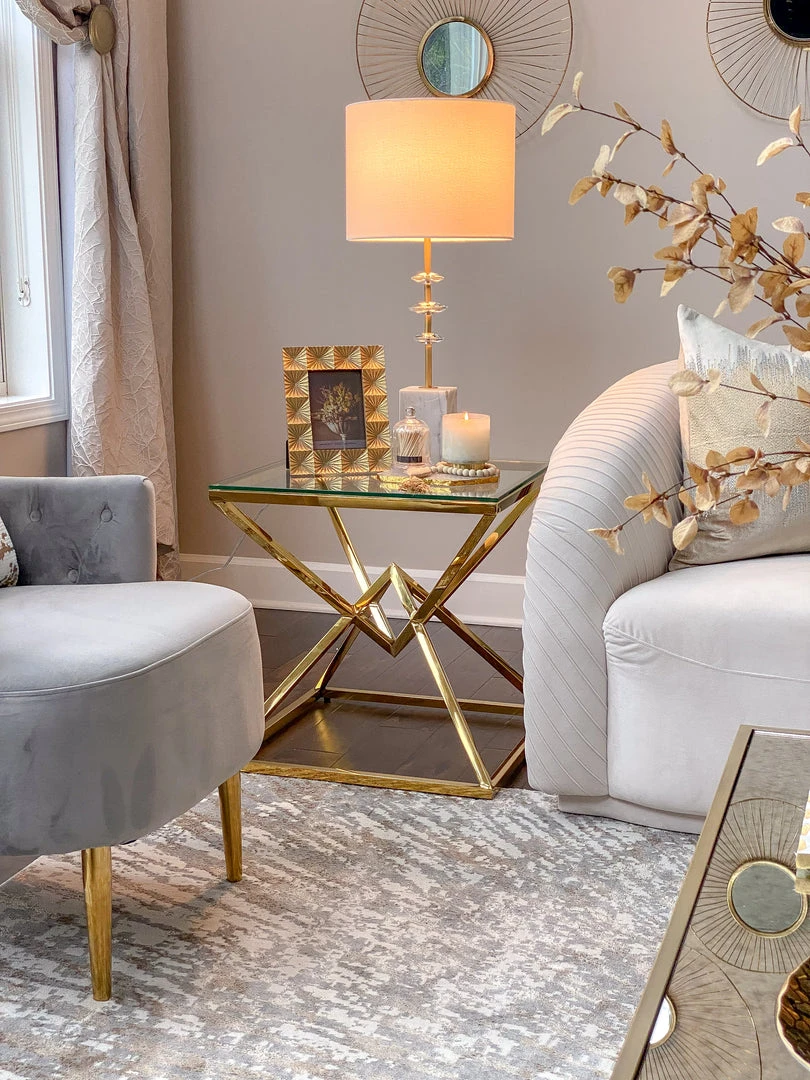 Inspire Me! Home Decor Gold Geometric Glass Top Side Table 3 Inspire Me! Home Decor Gold Geometric Glass Top Side Table