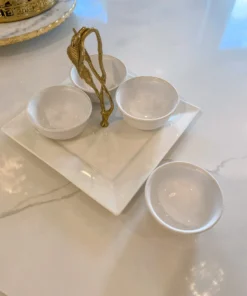 Inspire Me! Home Decor White Ceramic Serving Tray With 4 Bowls And Gold Leaf 9 Inspire Me! Home Decor White Ceramic Serving Tray With 4 Bowls And Gold Leaf