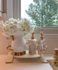 Inspire Me! Home Decor Set Of 2 Hammered Glass Pumps With Gold Tops And White Jeweled Flower Details