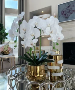 Inspire Me! Home Decor White Faux Orchid In Shiny Gold Pot