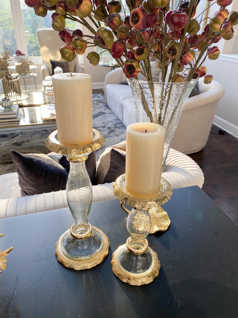 Inspire Me! Home Decor Glass Candle Holders With Gold Ruffle Detail (2 Sizes) 6 Inspire Me! Home Decor Glass Candle Holders With Gold Ruffle Detail (2 Sizes)
