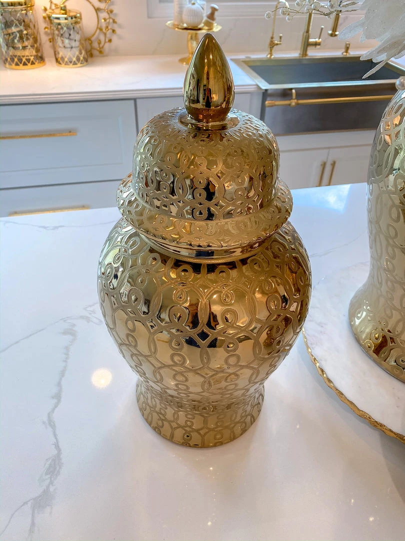 Inspire Me! Home Decor Large Gold Patterned Ginger Jar 4 Inspire Me! Home Decor Large Gold Patterned Ginger Jar