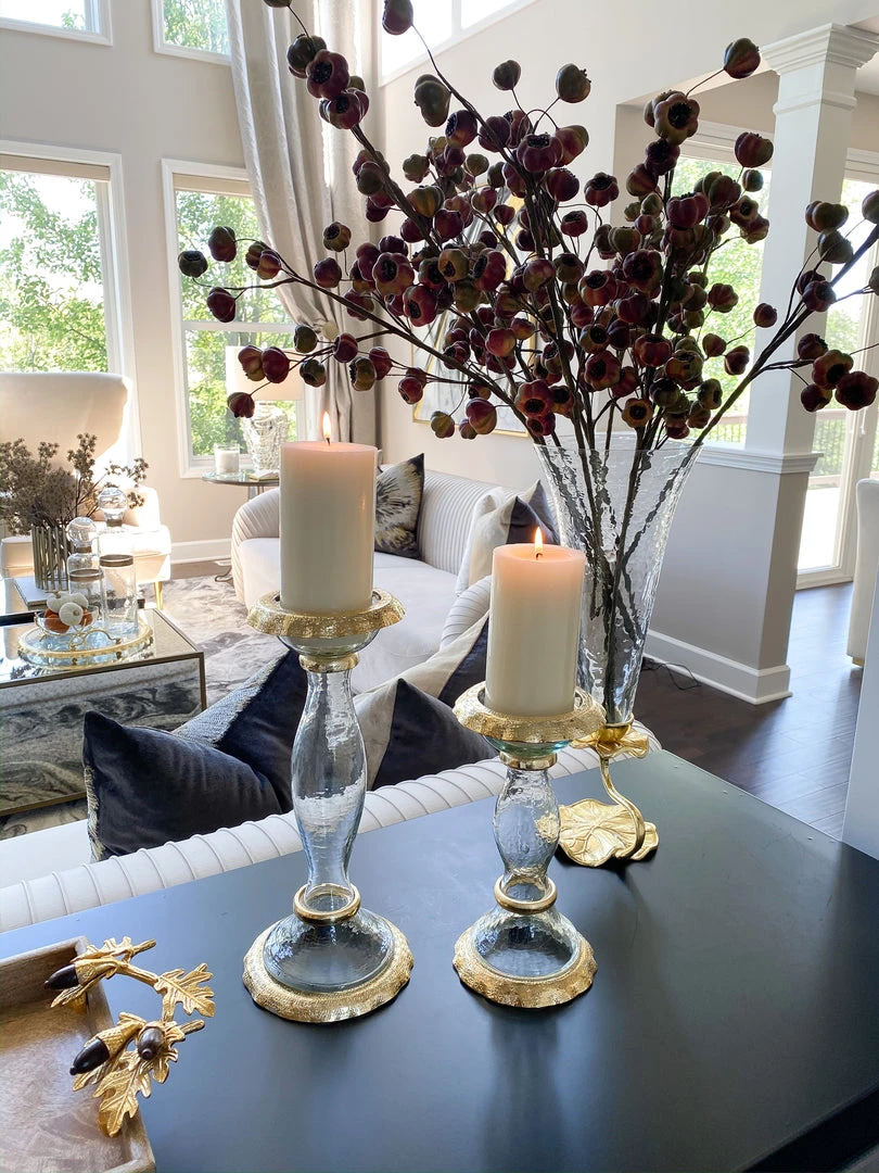 Inspire Me! Home Decor Glass Candle Holders With Gold Ruffle Detail (2 Sizes) 3 Inspire Me! Home Decor Glass Candle Holders With Gold Ruffle Detail (2 Sizes)