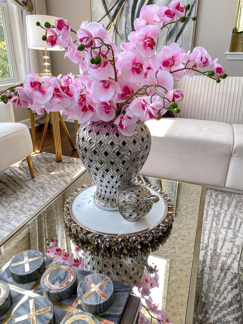 Inspire Me! Home Decor Round Marble Tray With Silver Floral Edge 3 Inspire Me! Home Decor Round Marble Tray With Silver Floral Edge