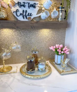 Inspire Me! Home Decor Large Round Glass Tray With Gold Handles And Ruffled Edge