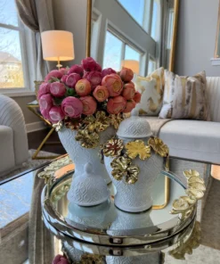 Inspire Me! Home Decor White Textured Ginger Jar With Gold Floral Design (3 Sizes)