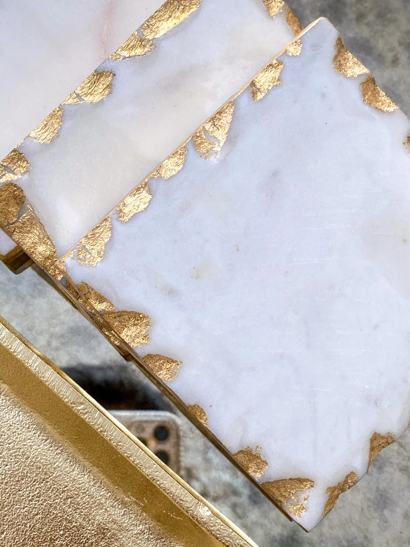 Inspire Me! Home Decor Marble Coasters W/ Gold Trim And Tray Set 8 Inspire Me! Home Decor Marble Coasters W/ Gold Trim And Tray Set