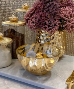 Inspire Me! Home Decor Gold Brushed Glass Snack/ Salad Bowl