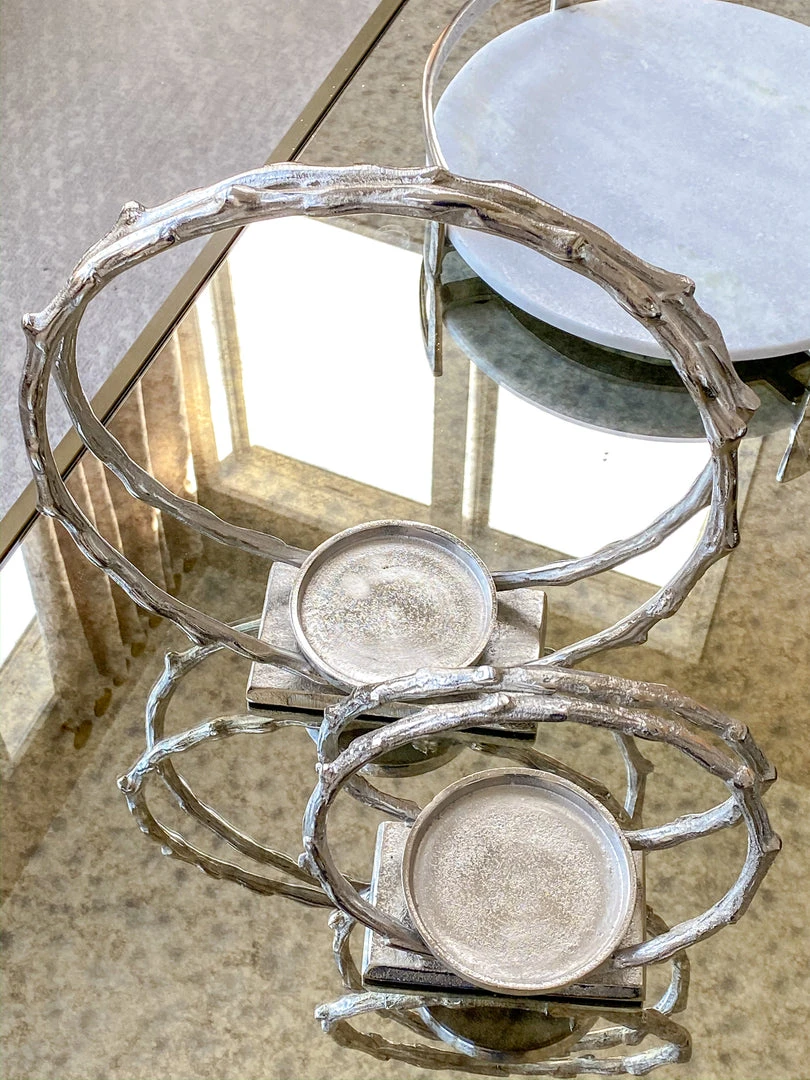 Inspire Me! Home Decor Circular Silver Metal Candle Holder (2 Sizes) 4 Inspire Me! Home Decor Circular Silver Metal Candle Holder (2 Sizes)