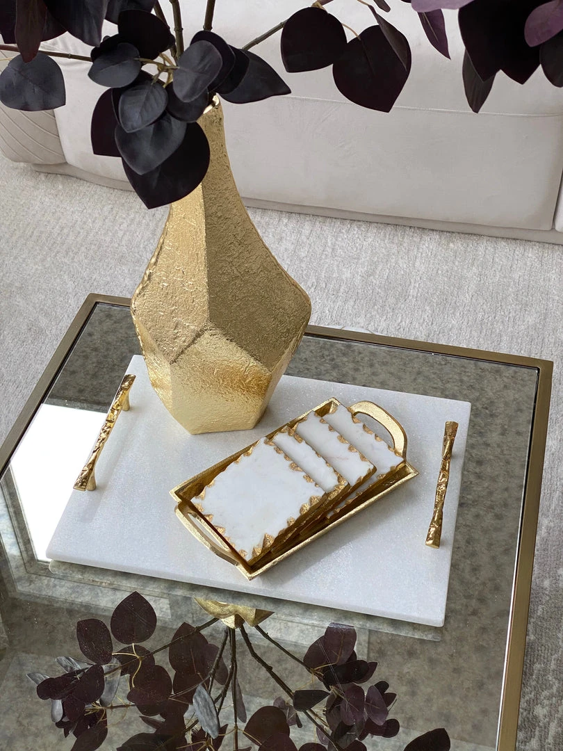 Inspire Me! Home Decor Marble Coasters W/ Gold Trim And Tray Set 11 Inspire Me! Home Decor Marble Coasters W/ Gold Trim And Tray Set
