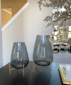 Inspire Me! Home Decor Smoke Grey Glass Planter On Gold Stand (2 Sizes)