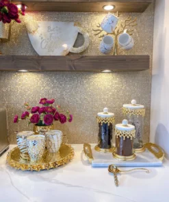 Inspire Me! Home Decor Gold Beaded Canisters W/ Marble Lid (3 Sizes)