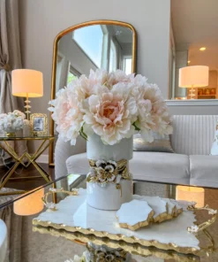 Inspire Me! Home Decor White Ceramic Vase With Stunning Gold Floral Detailed Center