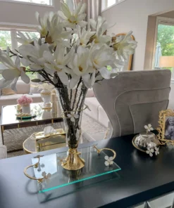 Inspire Me! Home Decor White Glass Vase With White Jeweled Flower Details