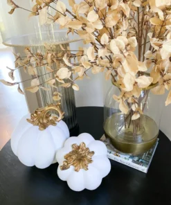 Inspire Me! Home Decor White Velvet Decorative Pumpkin With Gold Stem