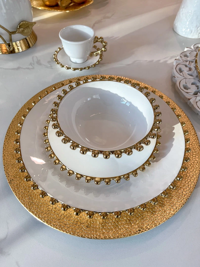 Inspire Me! Home Decor White And Gold Beaded Dinner Set 7 Inspire Me! Home Decor White And Gold Beaded Dinner Set