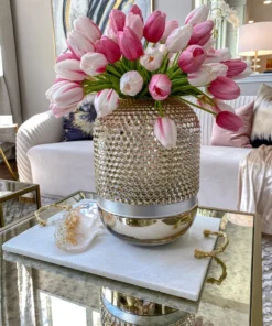 Inspire Me! Home Decor Marble Tray With Gold Branch Textured Handles