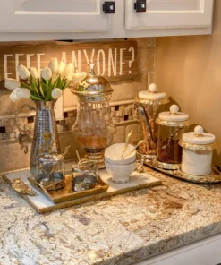 Inspire Me! Home Decor Silver Oval Tray With Gold Floral Handles