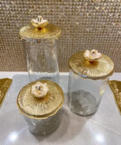 Inspire Me! Home Decor Glass Canister With Metal Floral Lid (3 Sizes) (2 Colors)