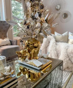 Inspire Me! Home Decor Floral Stems Gold And White Leaf Stem With Bead Detail