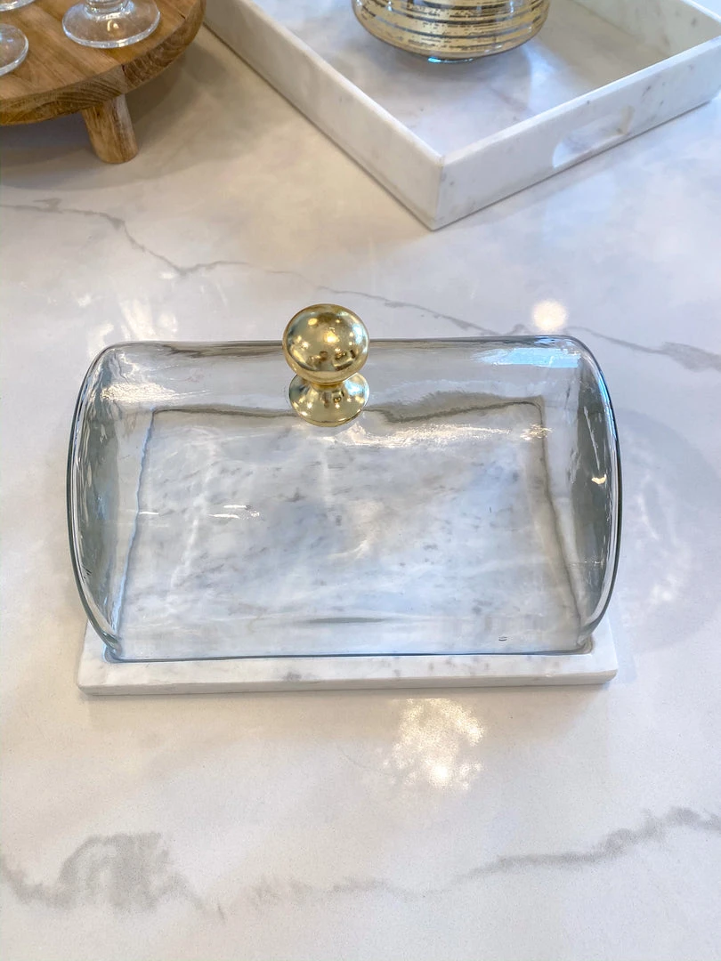 Inspire Me! Home Decor Marble Cake Platter With Metallic Handled Glass Dome (2 Colored Handles) 9 Inspire Me! Home Decor Marble Cake Platter With Metallic Handled Glass Dome (2 Colored Handles)