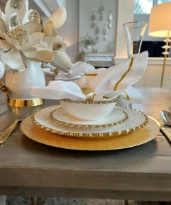 Inspire Me! Home Decor White And Gold Beaded Dinner Set 19 Inspire Me! Home Decor White And Gold Beaded Dinner Set