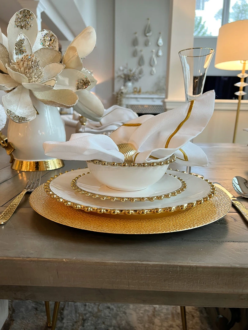Inspire Me! Home Decor White And Gold Beaded Dinner Set 11 Inspire Me! Home Decor White And Gold Beaded Dinner Set