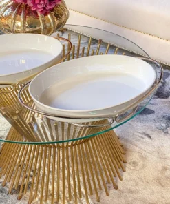 Inspire Me! Home Decor Oval Porcelain Serveware With Metal Base (2 Colors) 13 Inspire Me! Home Decor Oval Porcelain Serveware With Metal Base (2 Colors)