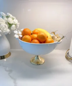 Inspire Me! Home Decor White Porcelain Bowl With White Jeweled Flower Details