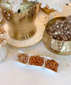 Inspire Me! Home Decor 3 Section Metallic Gold Marble Print Dish