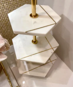 Inspire Me! Home Decor Three Tiered Marble Stand With Gold Inlay