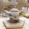 Inspire Me! Home Decor White And Gold Ceramic Tea Pot With Gold Leaf Design